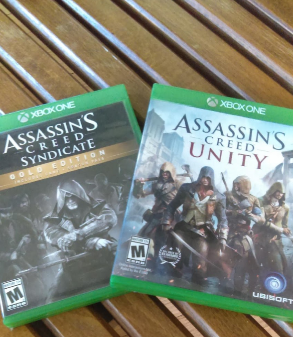 The picture below is a picture of the Assassins Creed Unity and Assassins Creed Syndicate, published in 2014 and 2015.