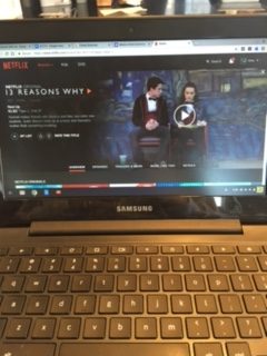 The Netflix series 13 Reasons Why being played on a chromebook.