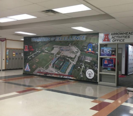 Picture of the activities office inside of the north campus of Arrowhead High School. 