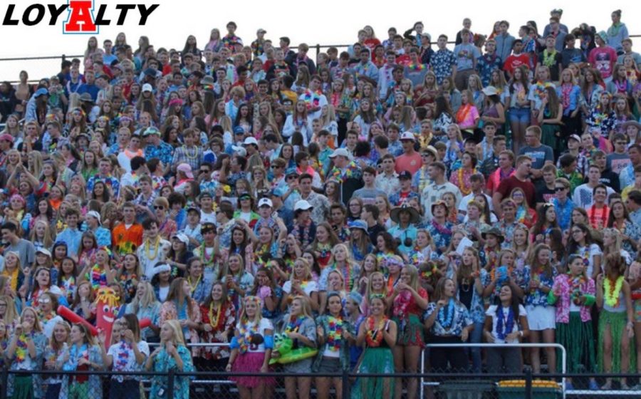 Photo at the first football game of the year: theme was Hawaiian 