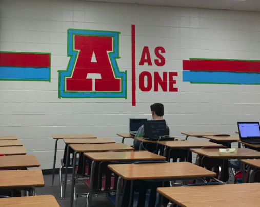 Paint of the Arrowhead logo done by SLAM club in the South Campus study hall