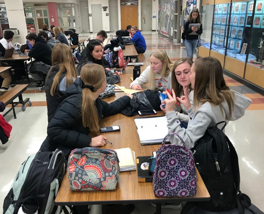 Students studying for finals in senior study hall at Arrowhead High School
