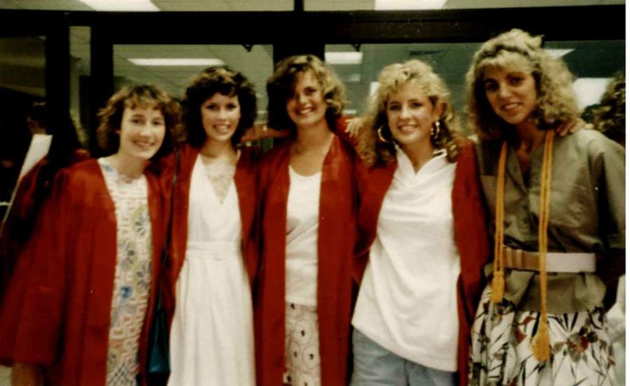 Jennifer Torphy, Tricia Solsrud, Nicola Valmanis ,Kristen Berstrom and Debby Halada on their graduation day at Arrowhead in 1987