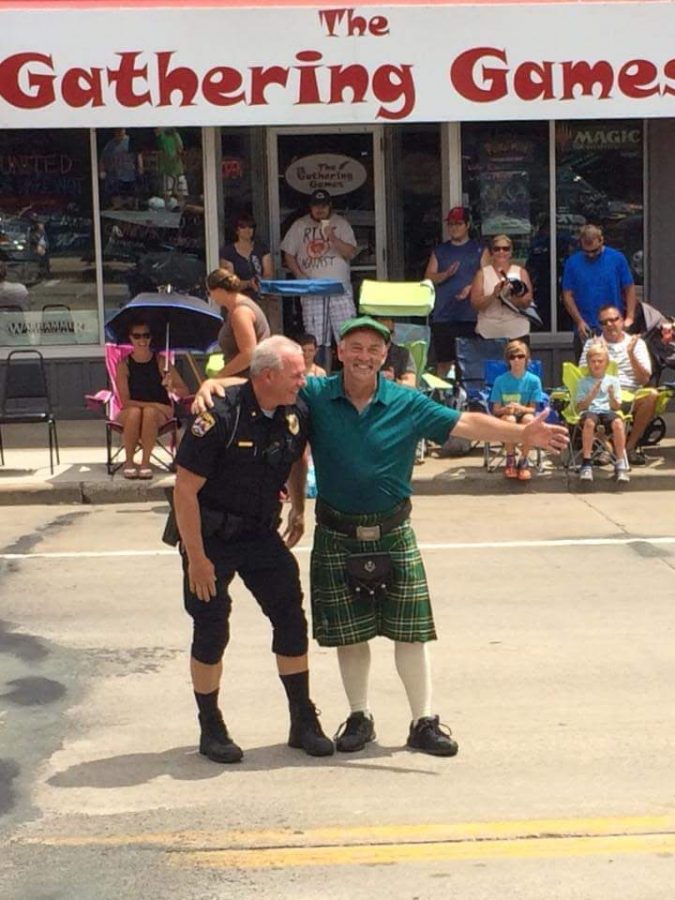 Fred Horne (right) with New Richmonds police chief, Chief Yehlik (left), at the communitys Funfest parade. Horne says,  He was supposed to wear a kilt but didnt.