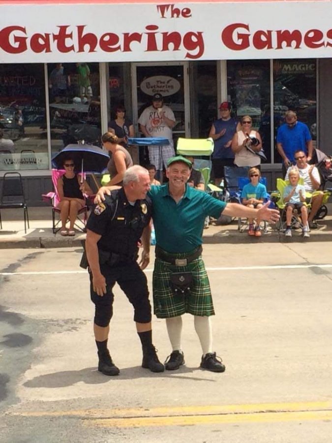 Fred Horne (right) with New Richmond's police chief, Chief Yehlik (left), at the community's Funfest parade. Horne says, " He was supposed to wear a kilt but didn't."