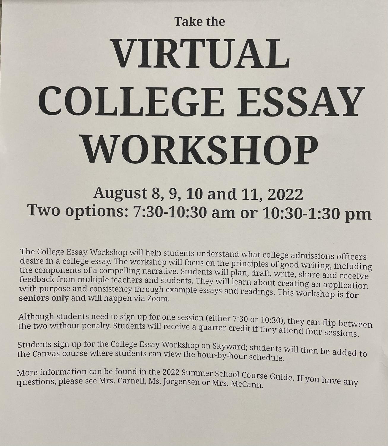 Start Off Senior Year With Virtual College Essay Workshop