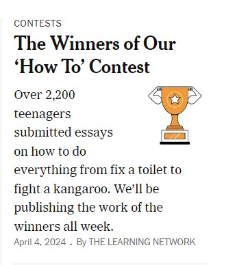 Three AHS Student Named Winners in The New York Times How To Essay Contest